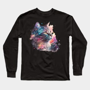 Portrait of an adorable and beautiful cat watercolor Long Sleeve T-Shirt